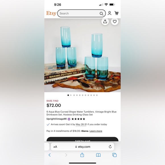 Aqua Blue Glass Tumblers / Tropical Cocktail Glasses Set of 4 - Picture 11 of 12